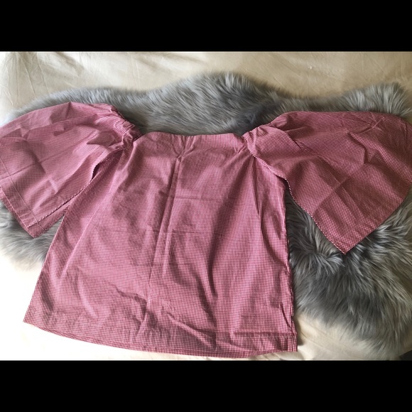 Banana Republic Off Shoulder Gingham Poplin Top M - Picture 3 of 4